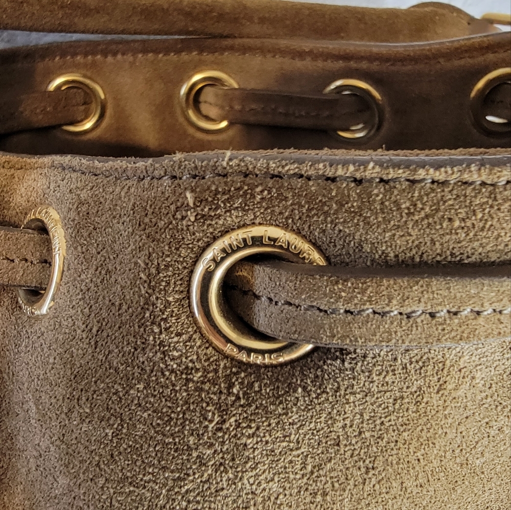 Saint Laurent Fringe Suede Bucket Bag Gem